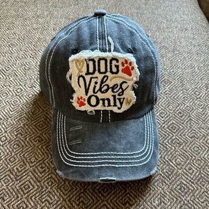 Dog Vibes Only distressed baseball cap hat, New, faded Dark Gray, velcro strap